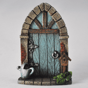 Blue Arched Cottage Fairy Door with watering can