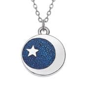 Blue Enamel Silver  Moon Necklace - 18" Chain