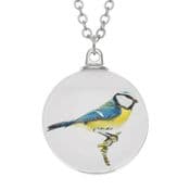 Blue Tit Necklace - Double sided -  Glass pendant on 18" chain