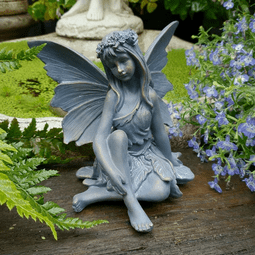 Bronze Effect Flower Fairy - The Sitting Fairy - 18cm.