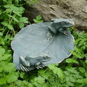 Bronze Effect Garden Frogs on a leaf - Ground bird feeder - 22cm