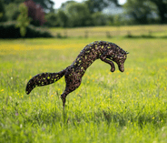 Bronze Leaping Fox Garden Sculpture - 100cm