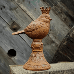 Cast Iron Sculpture -  Robin with Crown - 15.5cm.