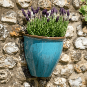 Ceramic Drip Glaze Wall Planter -  Sea Blue - Made From  Recycled Plastic  & Stone