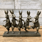 Dancing Hares - 5 cute hares on a plinth - 27cm