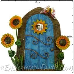 Extra Large Fairy Kingdom Opening Blue  Metal Fairy Door with sunflowers & Butterfly- 17cm.