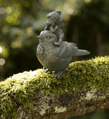 Fairy & Garden Bird - Antique Bronzed Resin Garden Ornament - 12cm