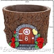 Fairy house  Log planter -  Brown Door & Roses - 20cm