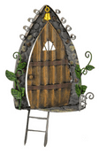 Fairy Kingdom  Opening Metal Fairy Door - Golden Bell & Ladder