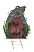 Fairy Kingdom  Opening Metal Fairy Door - With Ferns & Ladder