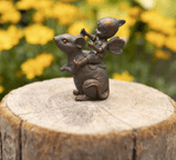 Fairy & Mouse  - Antique Bronzed Resin Garden Ornament - 8cm