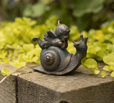 Fairy & Snail  - Antique Bronzed Resin Garden Ornament - 8cm