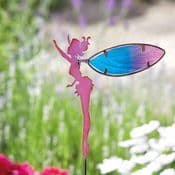 Fairy Wings Metal Garden Stake - Pink & Blue Fairy with Glass Wings- 78cm tall