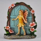 Floral Fairy Cottage Fairy Door  - Blue Door  with Fairy - 8cm
