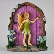 Floral Fairy Cottage Fairy Door Pink Door  with Fairy - 8cm