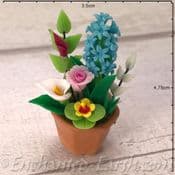 Gardeners World Handmade Miniatures - Blue Hyacinths & mixed flowers - In a Terracotta Pot - 5cm