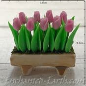 Gardeners World Handmade Miniatures - Pink Tulips in a Ceramic Trough - 3.5cm long