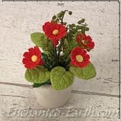Gardeners World Handmade Miniatures - White Terracotta Pot  with Bright Red Flowers - 3.5cm