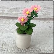 Gardeners World Handmade Miniatures - White Terracotta Pot  with Pink Flowers - 4cm