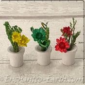 Gardeners World Miniatures - Set of 3 White Pots With Flowers -  3cm