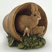 Gardeners World Miniatures  - Wild Rabbits in a Flower Pot - 6.5cm