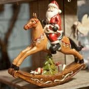 Gisela Graham - Santa on a Vintage Rocking Horse - 24cm