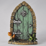 Green Arched Cottage Fairy Door with toadstools