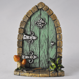 Green Arched Cottage Fairy Door with toadstools,