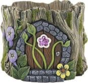 Heavy Cement  Plant Pot - Fairy Door Log planter - Glitter Flower & Vines - 20cm