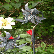 Large Cast Iron Flower & Hummingbird Stake