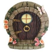 Large Fairy Door/Round Hobbit Door -Flowers & Butterfly - 17cm