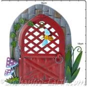 Large Fairy Kingdom Opening Red  Metal Pixie Door with a bee- 16.5cm