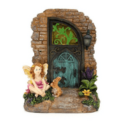 Large  Garden  Solar Fairy Door - with Fairy, Rabbit & Lantern  -  19cm