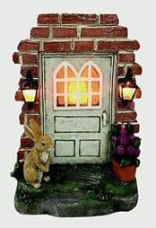 Large  Garden  Solar Fairy Door - with Rabbit & Lanterns & Flowerpots -  19cm.