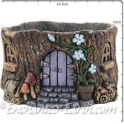 Large Heavy Cement  Plant Pot -  Fairy house  Log planter - Purple Door - 23.5cm