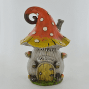 LED with colour changing lights -  Orange Toadstool Cottage - Fairy House - 23 cm