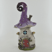 LED with Colour changing Lights - Purple Toadstool Cottage - Fairy House - 24 cm
