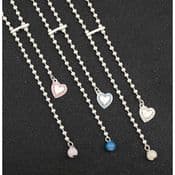 Long Crystal Heart & ball Adjustable Silver Plated Necklace