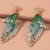 Magical Fairy Wing Earnings with Rhinestones - Greens - 7cm