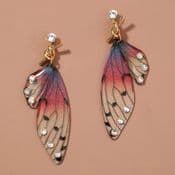 Magical Fairy Wing Earnings with Rhinestones - Pink - 7cm