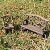 Magical Woodland Fairy Garden Brown Bench & Chair
