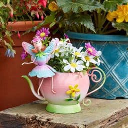 Metal  Spring Garden Fairy & Teapot Planter.