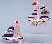 Miniature  Blue & White Sail boat  - 2 to choose from -  7cm
