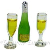 Miniature  Champagne  Bottle and two flutes
