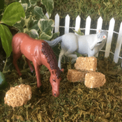 Miniature Horse set - Two Horses & 4 hand made mini hay bales