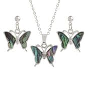 Natural Paua Shell - Butterfly Necklace & Earring Gift Set