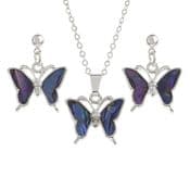 Natural Paua Shell - Butterfly Necklace & Earring Gift Set - Purple