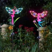 Pair of  tall Metal LED Solar Fairy Wings -  Fairy Light Stakes - 91cm tall