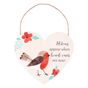 Robin  Love Heart Hanging Plaque - 15cm