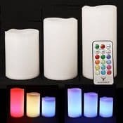 Set of 3 LED Colour Changing Real Wax Candles with Remote Control